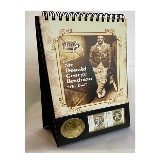 2008 $5 Coin Desk Stand celebrating SIR DONALD BRADMAN 100th Anniversary of his birth