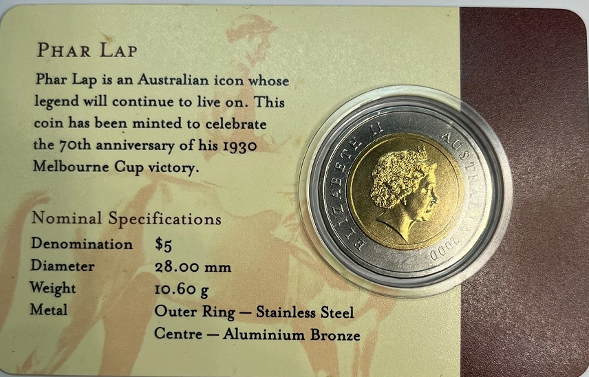Royal Australian Mint $5 Coin - Anniversary Phar Lap Melbourne Cup Win