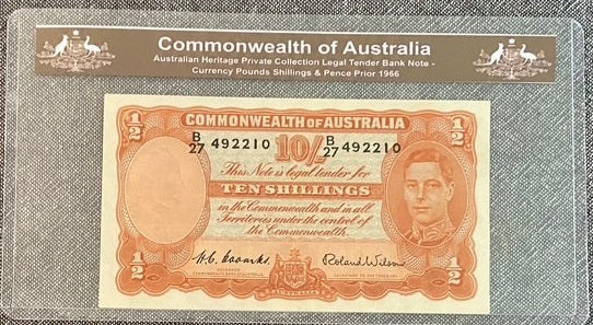 1961 Commonwealth of Australia Heritage Ten Shilling Bank Note -Fine Gift
