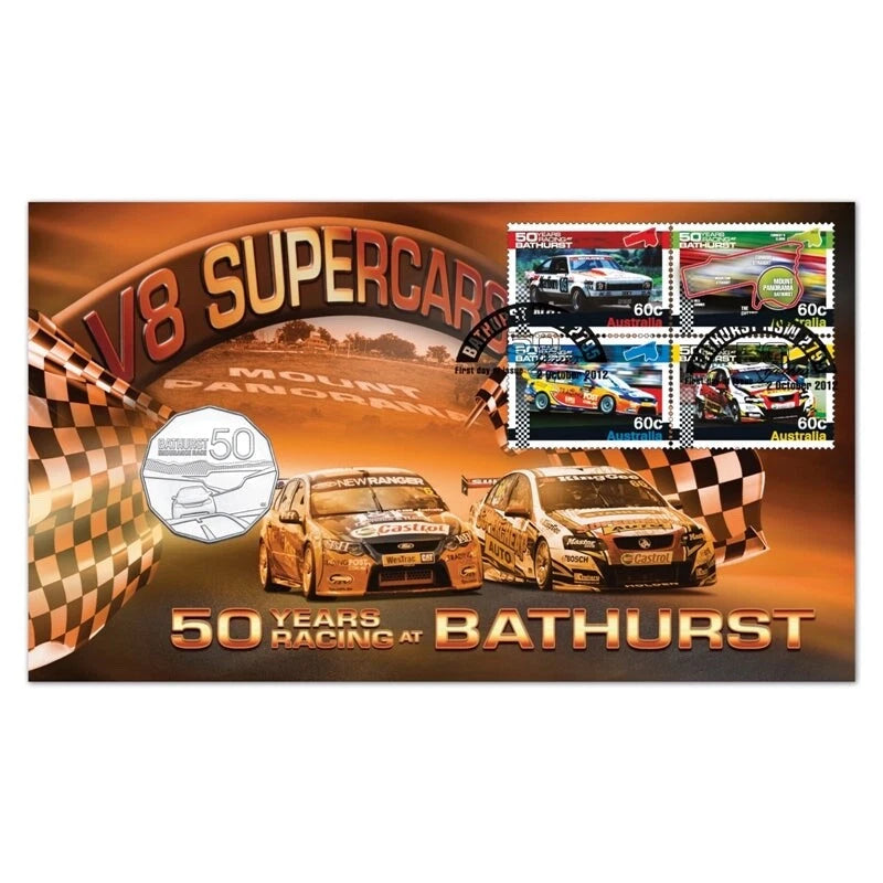 2012 50 Years Racing at Bathurst V8 Supercars 50c Coin Cover PNC