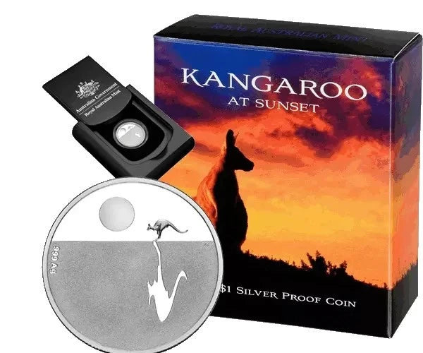 2010 “Kangaroo at Sunset” $1 Silver Proof Coin – 99.9% Fine Silver Limited Edition