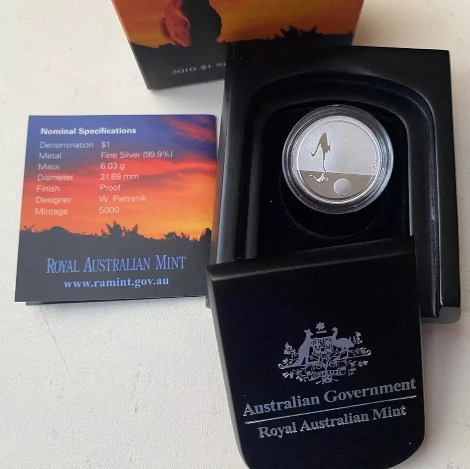 2010 “Kangaroo at Sunset” $1 Silver Proof Coin – 99.9% Fine Silver Limited Edition