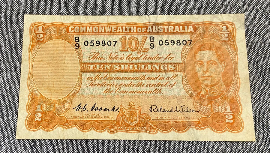Australian heritage 1952 King George V1 -10 Shilling Bank Note -10 Bob Note