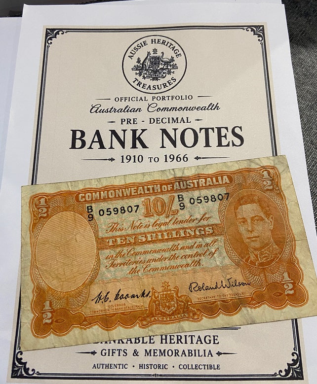 Australian heritage 1952 King George V1 -10 Shilling Bank Note -10 Bob Note