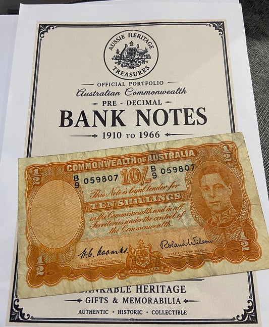 King George V1 Commonwealth of Australia 1952 10 Shilling Bank Note