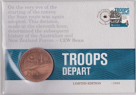 2014 WWI Medallion Cover - ANZAC Troops Depart 0518/2000 Limited Edition