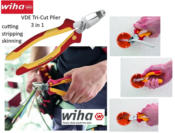 Plier Professional Electricians (3 in 1) Tri-Cut VDE Insulated - Wiha 38552